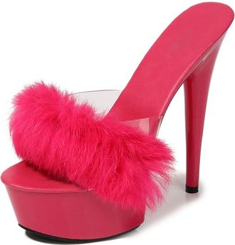 Generic Rose,4.5 UK,Womens Clear Stiletto High Platform Heel Peep Open Toe Sandals Mules Slingback Slip-on Prom Party Dress Heels Shoes