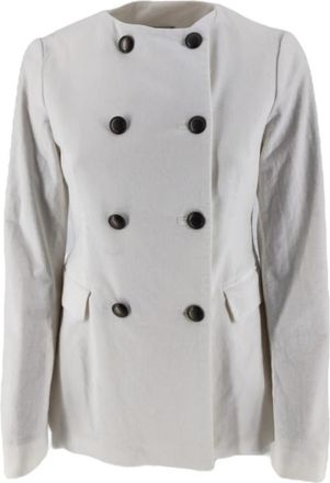 Kiltie Double-Breasted Ronde Hals Jas - Dames - Blazers - Wit - M - Katoen - Jassen