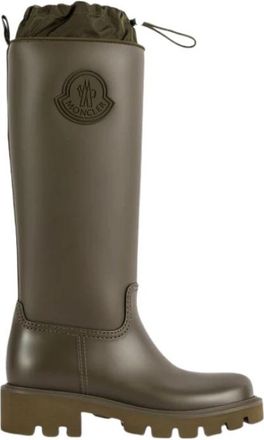 Moncler Zwarte waterdichte regenlaarzen met trekkoord - Dames - Regenlaarzen - Groen - 36 EU - Nylon - Schoenen