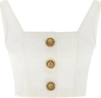 Balmain Button Top - Dames - Tops zonder mouwen - Wit - M - Katoen - Tops
