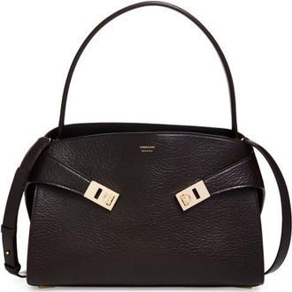Ferragamo Small Hug Grained Leather Top Handle Bag in Testa Di Moro at Nordstrom
