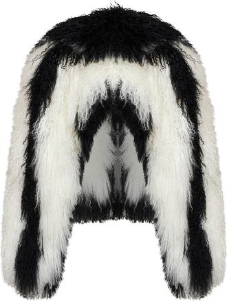 The Attico Womens Bomber Jacket Mongolian Fur Black-Natural