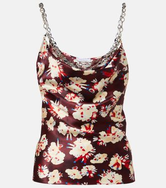 Paco Rabanne Top in raso floreale con catena