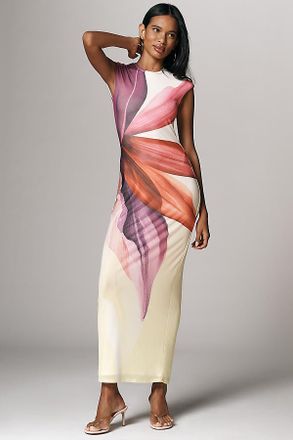 AFRM Short-Sleeve Slim Mesh Maxi Dress