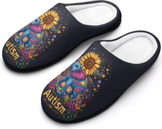 Generic Autism Elephant Sunflower Funny Mens Cotton Slippers Soft Non-Slip Rubber Sole House Slipper Indoor Outdoor
