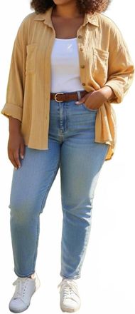 She + Sky Womens Long Sleeve Double Gauze Shirt In Honey Mustard