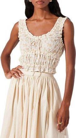 ASTR the Label Kissed Shirred Ruffle Sleeveless Crop Top in Cream Floral at Nordstrom Rack, Size X-Small