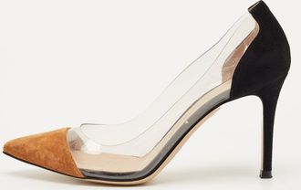 Gianvito Rossi Black/brown Suede And Pvc Plexi Pointed Toe Pumps