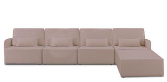 Really Nice Things Sofa 4 plazas Chaiselongue tapizado boucl&eacute; y pino Rosa claro
