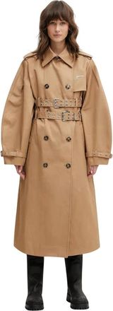 Ganni Bonded Cotton Trench Coat - Dames - Trenchcoats - Bruin - M - Katoen - Jassen