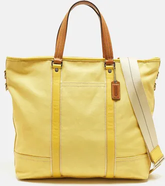 Coach Carryall Oversized Yellow Canvas And Leather Tote