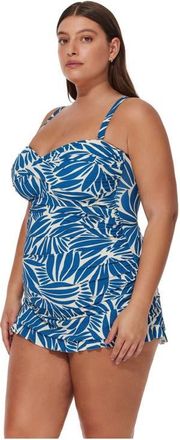 Gottex Comeback Plus Size Bandeau Swimdress in Petrol-White at Nordstrom, Size 24