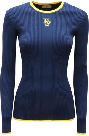 Elisabetta Franchi Mk 90M46E2 Trui - Dames - Ronde hals truien - Blauw - L - Polyester - Truien & Vesten