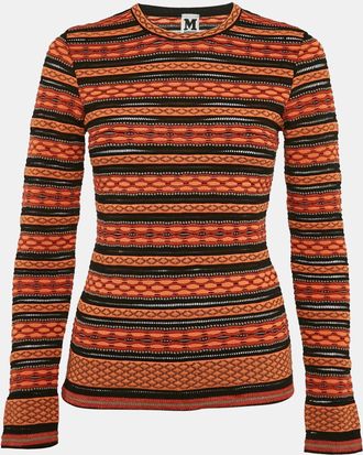 M Missoni Orange/black Patterned Knit Full Sleeve Top