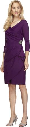 Alex Evenings Womens Slimming Short Sheath 3/4 Sleeve Cocktail Dress, Wedding Guest (Petite and Regular Sizes), Summer Plum, 14