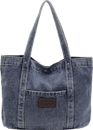 Generic Women Denim Shoulder Bag Fashion Shoulder Purse Large Capacity Stylish Shopping Bag Hasp Closure Vintage Tote Bag Trendy Commuting Bag (Light Blue)