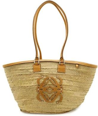 Loewe Pre-owned Tote Bags, female, Beige, Size: ONE SIZE Pre-owned Anagram Raffia Shoulder Bag