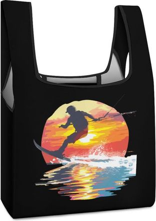 Generic Water Skiing Water Sport Shopping Bag Reusable Grocery Tote Bag Foldable Handbag for Travel Picnic