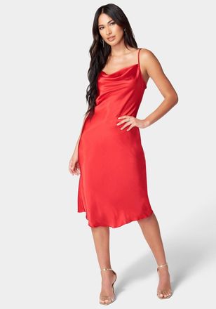 Bebe Womens Satin Midi Slip Dress