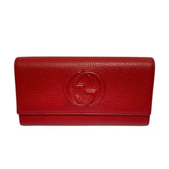 Gucci Red Color Leather Long Wallet (Bi-Fold) (Pre-Owned)
