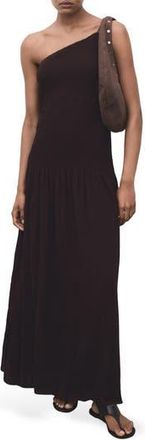 Mango Asymmetric Smocked One-Shoulder Midi Dress in Chocolate at Nordstrom Rack, Size 8