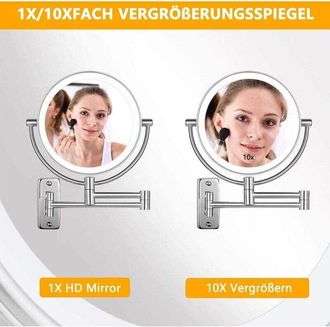 OEM Espejo De Maquillaje Con Luz Led, Montado En La Pared, Aumento De 1x/10x, Espejo De Maquillaje De Doble Cara, Giratorio 360&deg;, Espejo De Afeitar Plegab