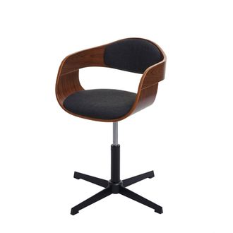 Hhg Nunca Usado] Silla De Oficina Hhg 496, Silla De Escritorio, Mecanismo Giratorio Regulable En Altura Madera Curvada Mvg, Aspecto Nogal, Tejido Gris Osc