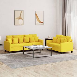 vidaXL Vidaxl - Juego De Sof&aacute;s Con Cojines 2 Piezas Tela Amarillo Claro