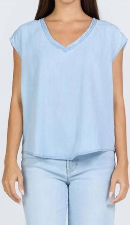 Dear John Denim Yanis V Neck Cap Sleeve Top In Skyway Light Wash