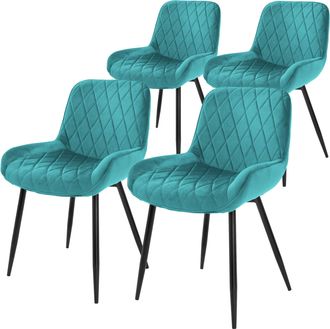ML Design Ml-design - 4x Sillas De Comedor Turquesa Estilo Retro Asiento Tapizado Aspecto De Terciopelo Patas De Metal Negras Con Respaldo Y Apoyabrazos Sill&oacute;n 