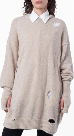 Maison Margiela Ladies Beige Distressed-Effect Knitted Jumper, Size Small