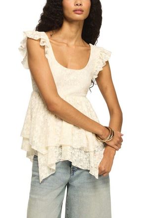 Lucky Brand Flutter Sleeve Lace Top in Tofu at Nordstrom, Size Xx-Large