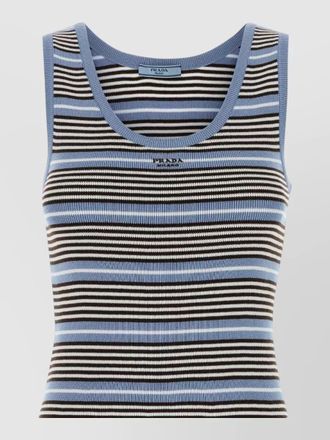 Prada embroidered cotton blend striped tank top