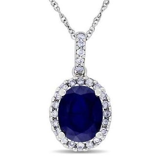 Allurez Lab Blue Sapphire & Halo Diamond Pendant Necklace 14k 2.90ct in White Gold at Nordstrom, Size 18