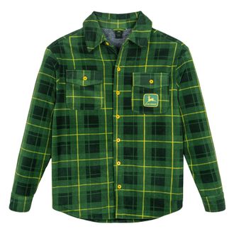 John Deere Tractor Plaid Flannel Shacket with Fleece Lining Toddler to Adult Sizes (3T - 2XL), Green / Gray, S