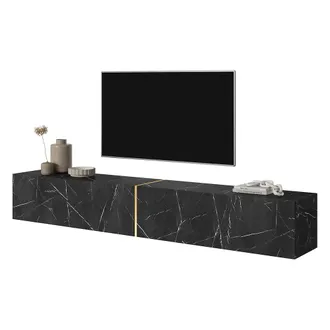 Selsey Selsey - Bisira Mobile Tv Nero In Look Marmo Con Inserto Color Oro, 200 Cm