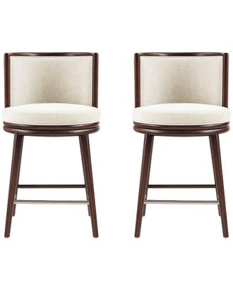 Manhattan Comfort Set Of 2 Evalyn Textured Chenille Counter Stools With Beech Wood Legs