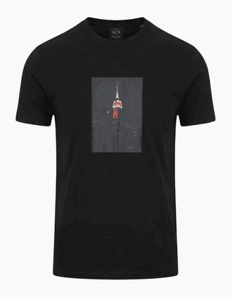 A|X Armani Exchange Mens Skyscraper Graphic Logo Black T-Shirt - Size: 42
