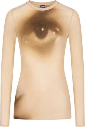 Jean Paul Gaultier Face Long Sleeve Top - Dames - Longsleeves - Beige - S - Tops