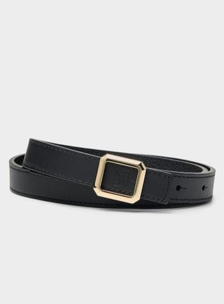 Maison Boinet Womens Square-buckle topstitched leather thin belt