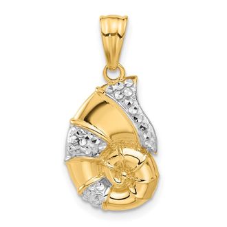Diamond2Deal 14k Yellow Gold with White Rhodium Polished Diamond Cut Nautilus Shell Pendant