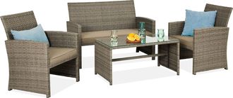 Best Choice Products 4-Piece Outdoor Wicker Patio Conversation Furniture Set w/ Table, Cushions
