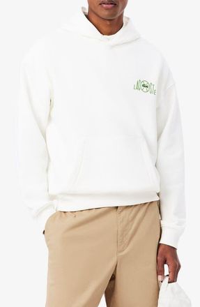 Lacoste Tennis Logo Cotton Fleece Hoodie in Flour at Nordstrom, Size 5