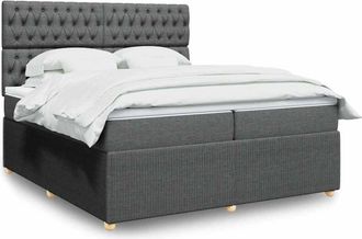 vidaXL Cama Box Spring Con Colch&oacute;n Tela Gris Oscuro 200x200 Cm Vidaxl