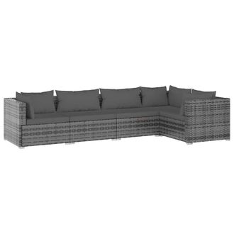 vidaXL Set De Muebles De Jard&iacute;n 5 Pzas Y Cojines Rat&aacute;n Sint&eacute;tico Gris Vidaxl