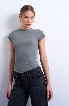 Topshop Curved Hem Fitted Stretch Cotton T-Shirt in Grey at Nordstrom, Size X-Small