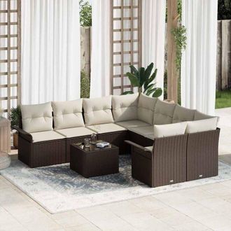 vidaXL Conjunto De Sof&aacute; De Jard&iacute;n 9 Pcs Marr&oacute;n Polirat&aacute;n Vidaxl