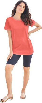 Roaman's Plus Size Cotton Ultimate Crewneck Tee in Sunset Coral Sea Shells at Nordstrom, Size Medium