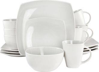 Gibson Bright Shell 16 Piece Square Stoneware Dinnerware Set in Shell White
