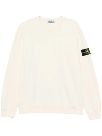 Stone Island Minimalist White Cotton Sweatshirt with Distinctive Patch